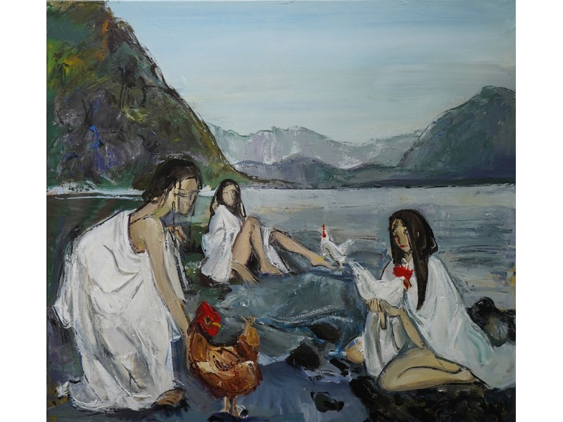 Girls with chicken
